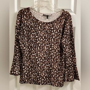 White House Black Market Leopard Animal Print Long Sleeve Blouse Size Medium